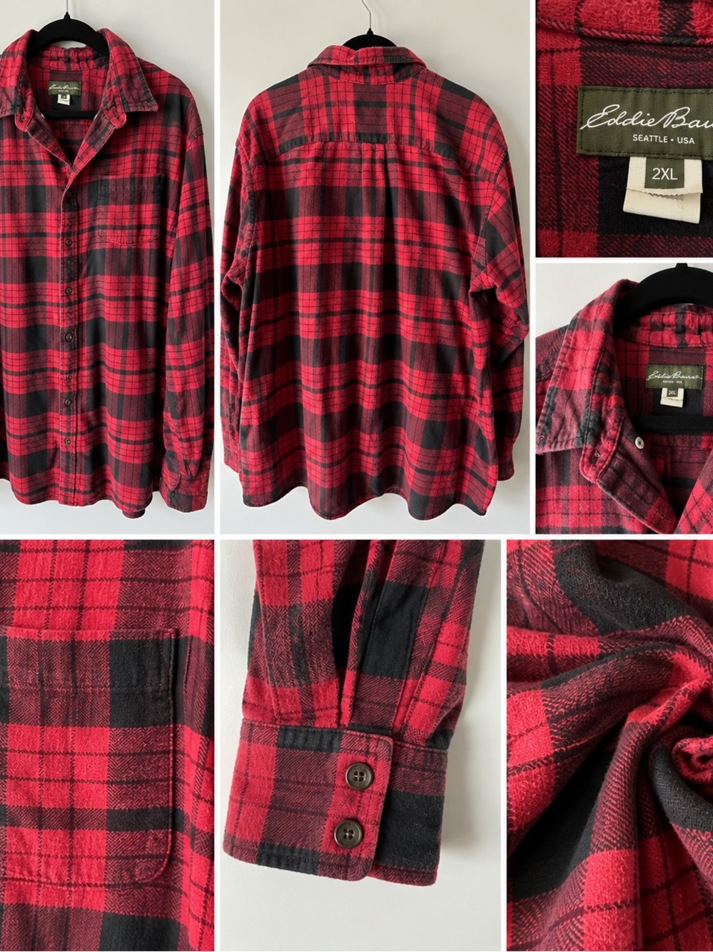 Eddie Bauer Red Buffalo Plaid Flannel Shirt – Men’s 2XL